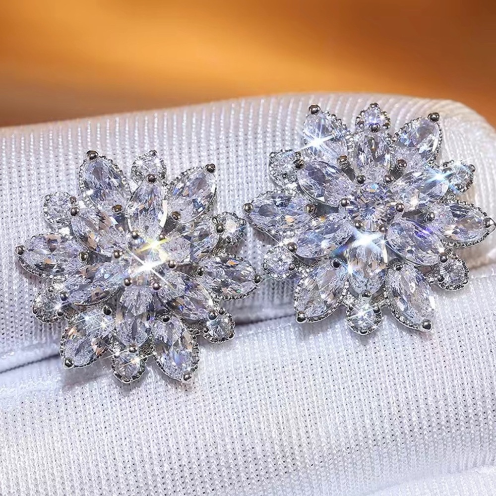Marquise Cut Crystal Flower Stud Earrings.